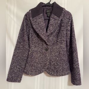 Mango Suit MNG Purple Tweed Wool Blend Cropped Textured Blazer Jacket Size 4 EUC